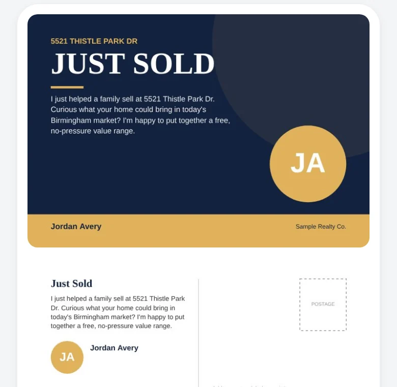 Just sold postcard design preview
